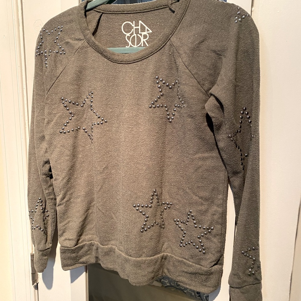 Chaser Oliver Green Studded Top. Size S.